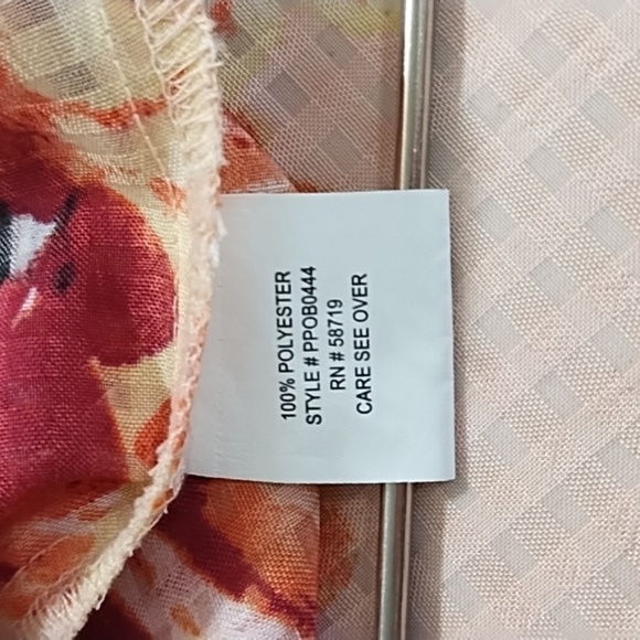 Pink Coral Burgundy Orange Abstract Floral & Check Shirt Roll Tab Sleeve - Picture 10 of 14